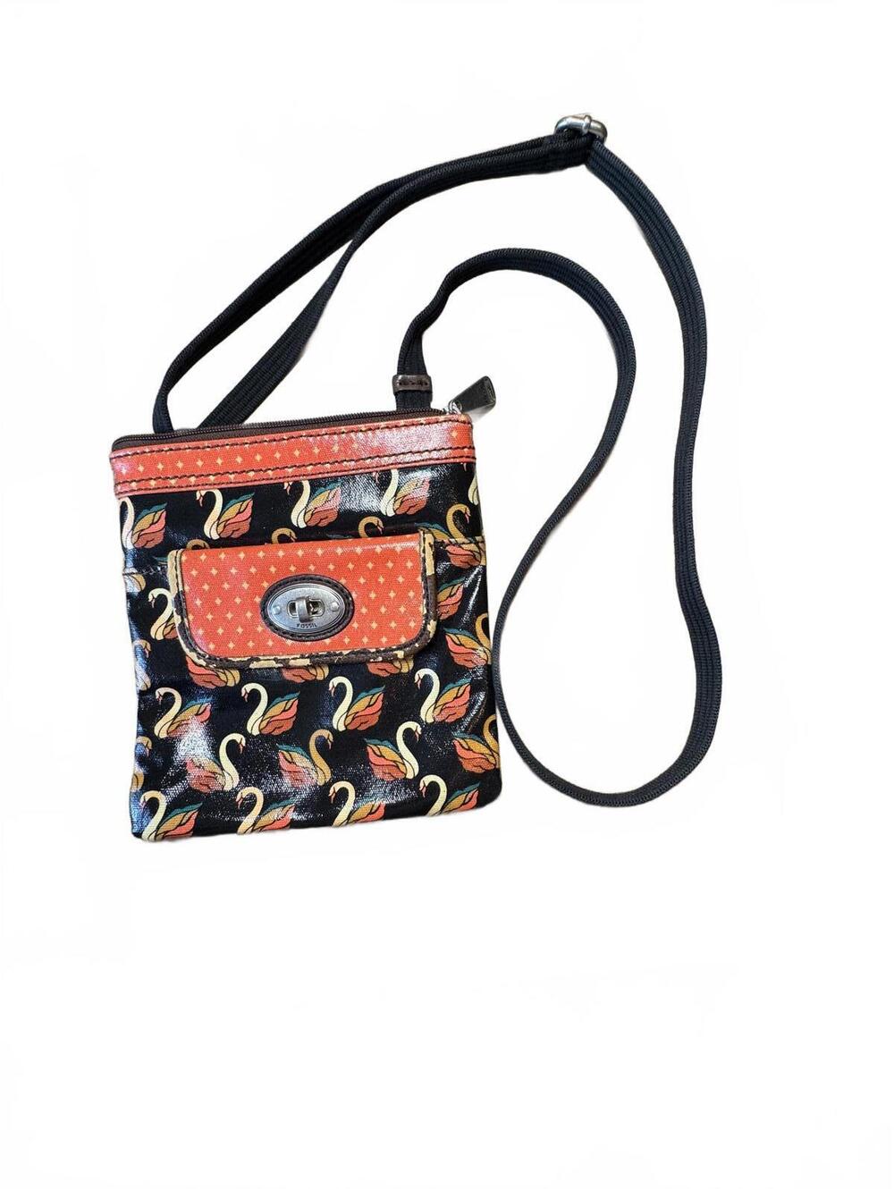 Fossil Key-Per Crossbody Bag with Swan Print